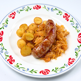 Колбаса Домашняя с тушеной капустой и жареным картофелем (ВТОРНИК)